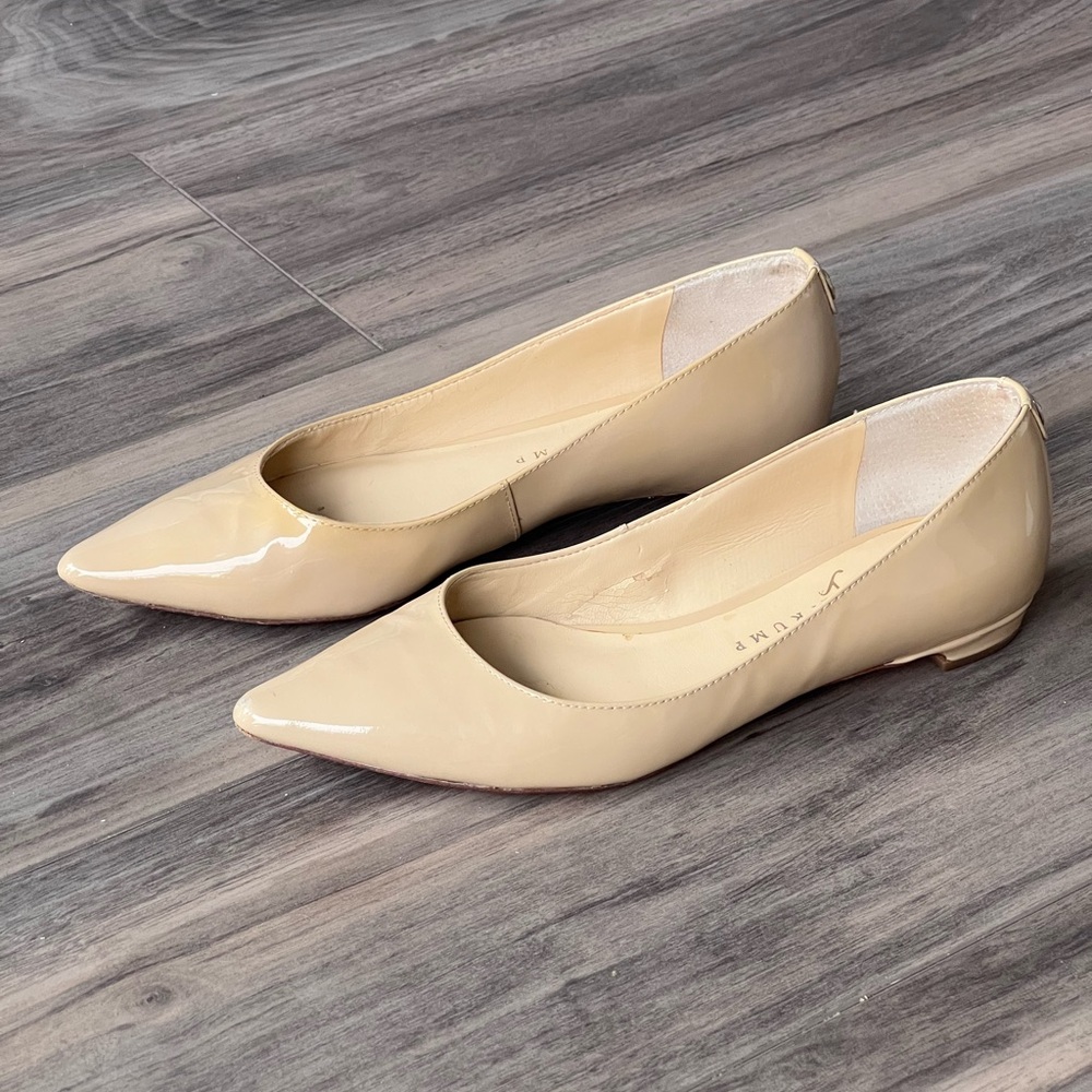 Ivanka Trump Patent Leather Pointed Toe Flats Tan